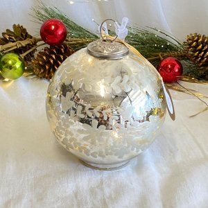 Silver Mercury Glass Led Light Up Christmas Holiday Ornament Ball Tabletop  8"